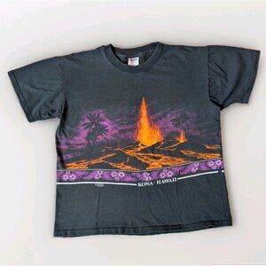 Vintage 80s/90s Kona Hawaii Volcano AOP T‑Shirt Sansegal USA Single Stitch Large